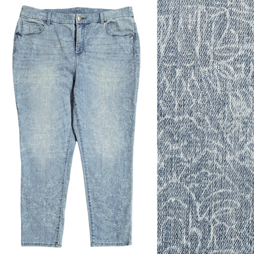 Chico's So Slimming Medallion Print Medium Wash Girlfriend Ankle Jeans Boho - Picture 1 of 10